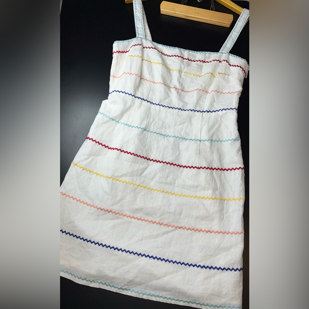 Forever 21 White & Multi Coloured Striped Linen Mini Sheath Dress Size Large EUC